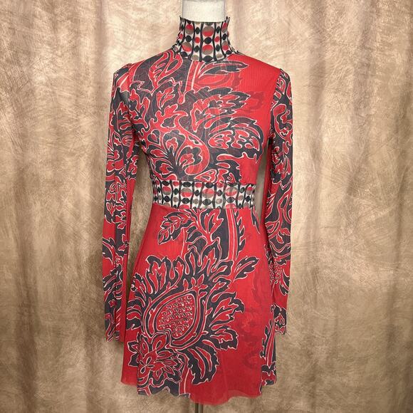 red long sleeve dress with bow Anna red petal-sleeve cut-out bow mini dress